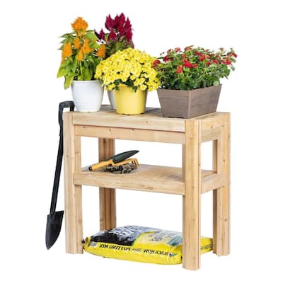 2-Tier Cedar Wood Storage Shelves with Adjustable Bottom Shelf for Indoor and Outdoor Use - 31" x 16" x 30"