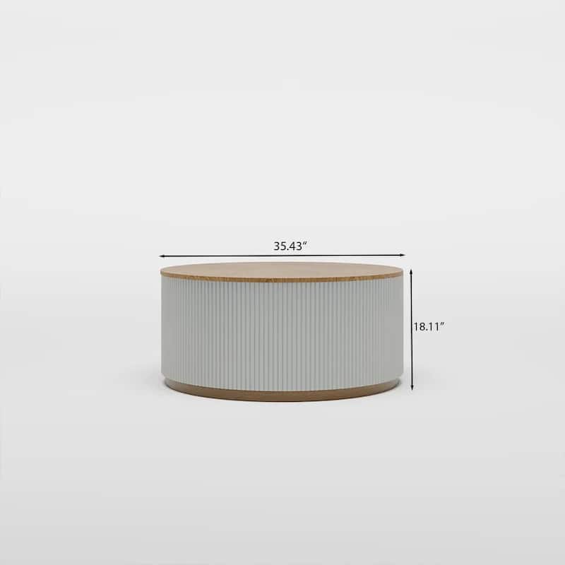 Modern Round Coffee Table，Wood Coffee Table, Solid Wood Veneer, For Living Room, Gray