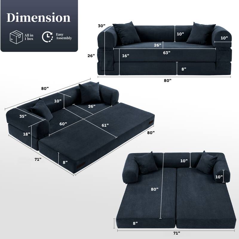3-in-1 Convertible Sleeper Sofa with Pillows & Storage