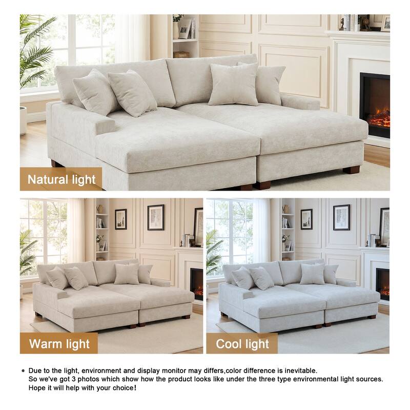 2 Set Chenille Upholstered Modular Sectional Sofa Chaise with Pillows