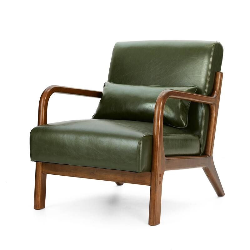 Glitzhome Set of 2 30.75"H Mid-Century Modern PU Leather Accent Chairs with Cushion - 25.75"W x 33.75"D x 30.75"H