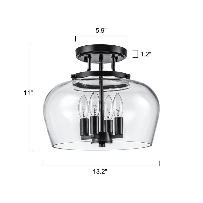 4-Light Farmhouse Black Lantern Glass Semi Flush Mount