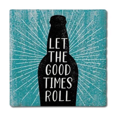 Good Times 4 Pack Absorbent Stone Coasters with Cork Backing 4" Square Made in The USA Absorbent Wipes Clean