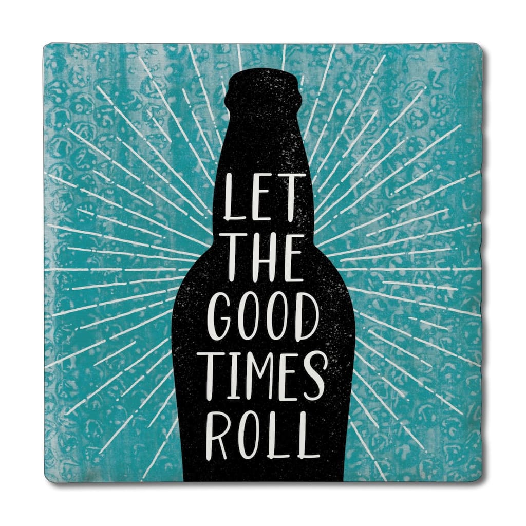 Good Times 4 Pack Absorbent Stone Coasters with Cork Backing 4" Square Made in The USA Absorbent Wipes Clean