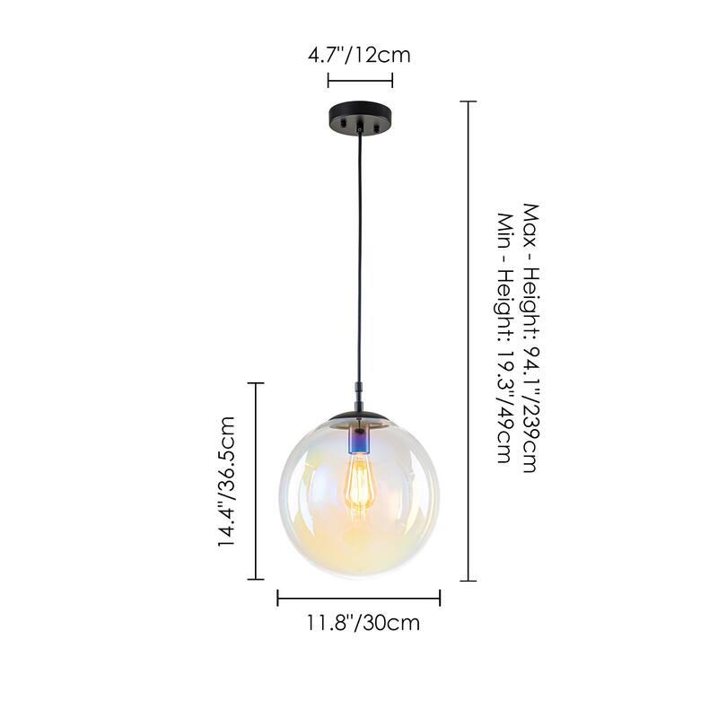 1-Light Modern Boho Iridescent Iron & Hand-Blown Glass Pendant Light for Dining Room - 1 Light