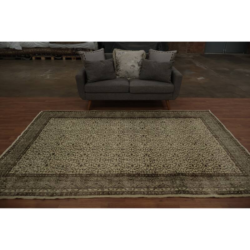 Hand Knotted Oriental 100% Wool Carpet Transitional Floral Beige & Ivories Anatolian Area Rug - 9' 2'' X 6' 2''