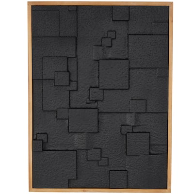 Wood Geometric Dimensional Textured Squares or Layered Shape Living Room Wall Decor with Brown Frame - Black - Roche River Decor