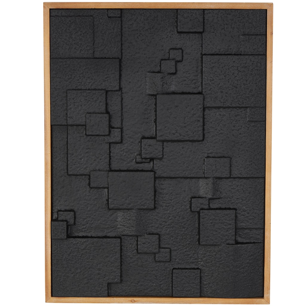 Wood Geometric Dimensional Textured Squares or Layered Shape Living Room Wall Decor with Brown Frame - Black - Roche River Decor