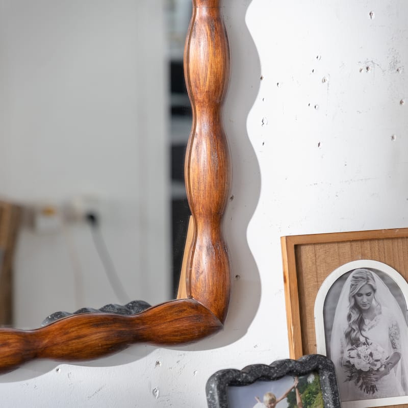 Mid-Century Modern Mirror with Solid Wood Frame