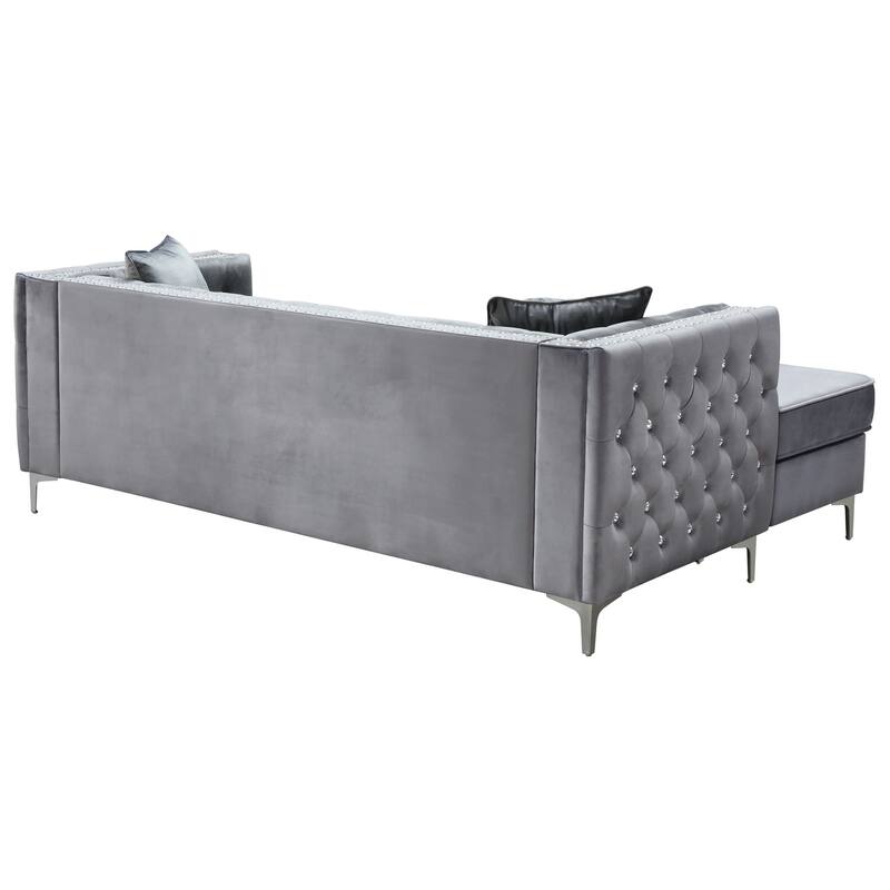 Paige 87 in. Velvet L-Shape 3-Seater Sofa with 2-Throw Pillow - 87"L x 64"W x 30"H