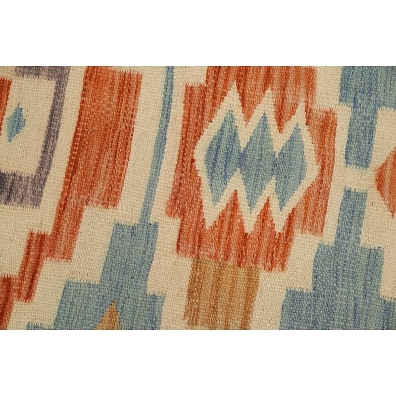 Hand Woven Oriental 100% Wool Carpet Southwestern Tribal Navy Blue & Blues Kilim Runner Rug - 9' 7'' X 2' 9''