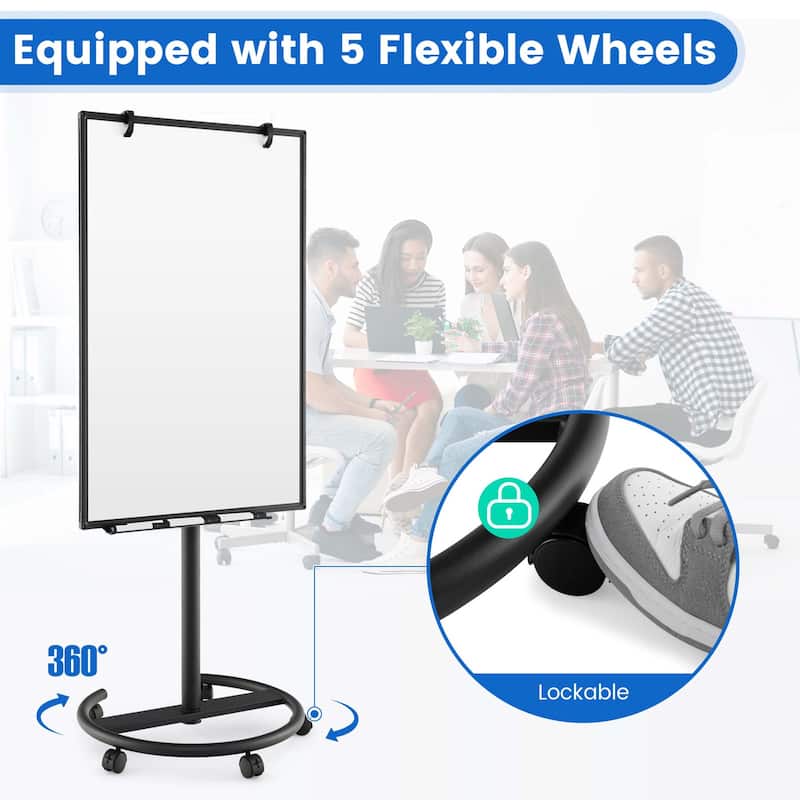 40'' x 26''Mobile Whiteboard Height Adjustable Magnetic Board Stand