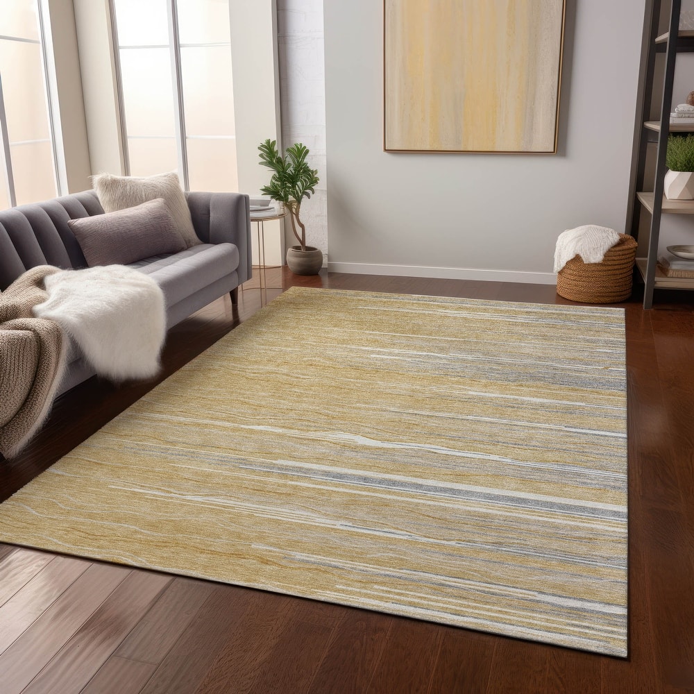 Machine Washable Indoor/ Outdoor Modern Stripe Chantille Rug