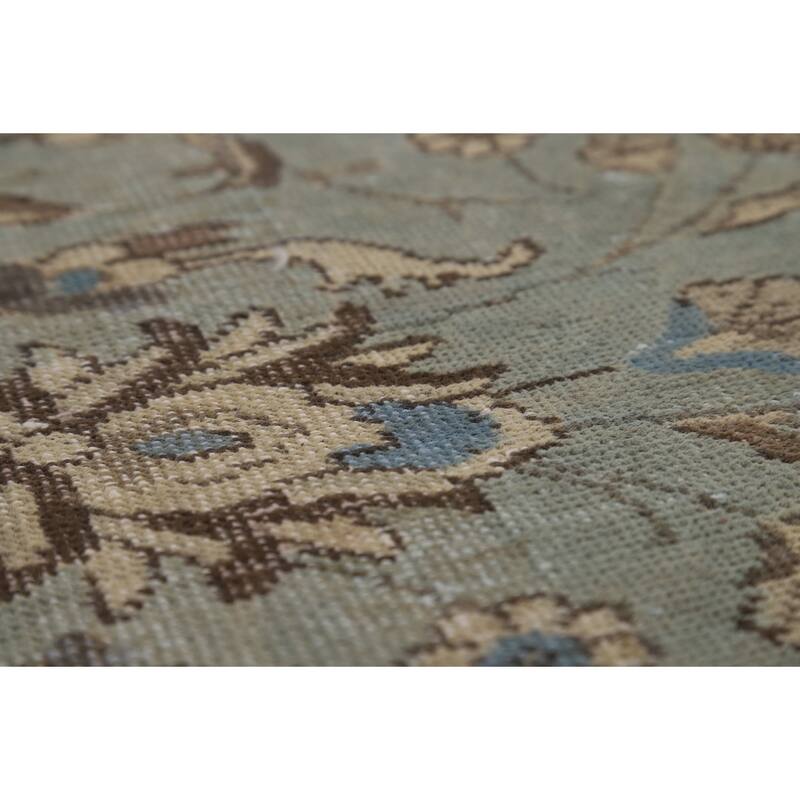 Blue Tabriz Persian Rug Hand-Knotted Distressed Floral Wool Carpet - 7'4"x 10'8"