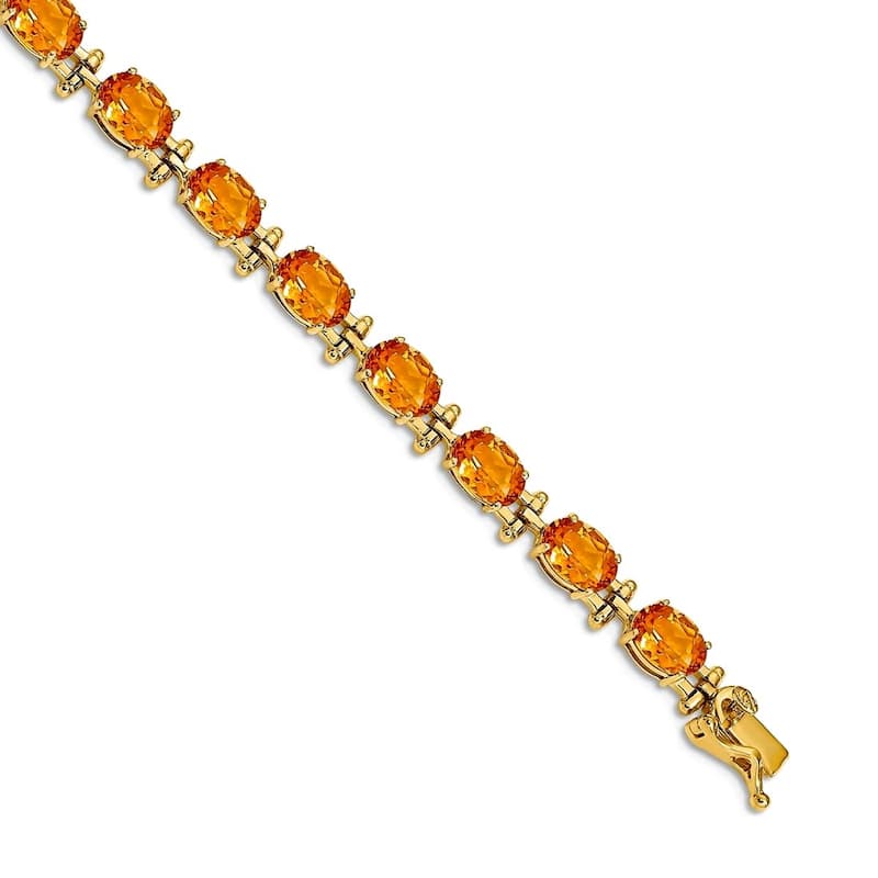 Curata 14k Yellow or White Gold 7" 7x5mm Oval Genuine Gemstones Classic Bracelet - Citrine - Yellow - Citrine