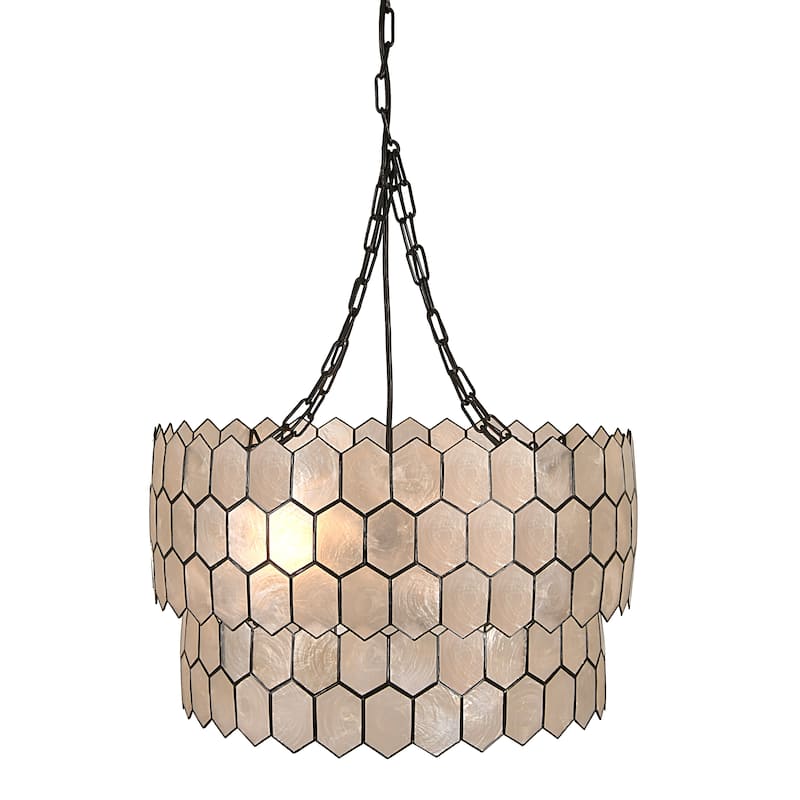 Two-Tier Capiz Honeycomb Chandelier - 20.0"L x 20.0"W x 12.0"H