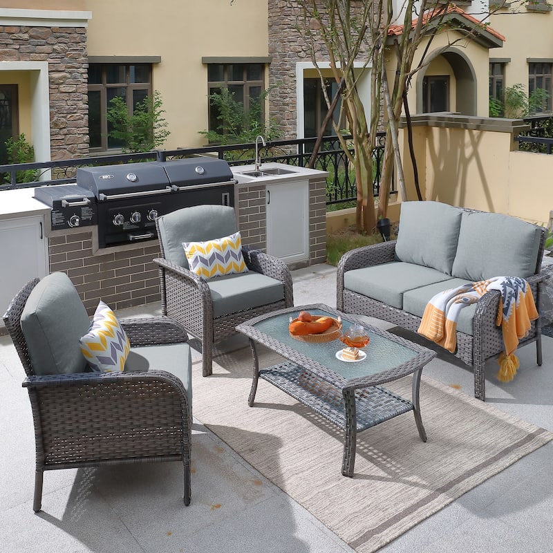 XIZZI 4-piece Outdoor Patio Furniture Conversation Set with Table - Dark Grey