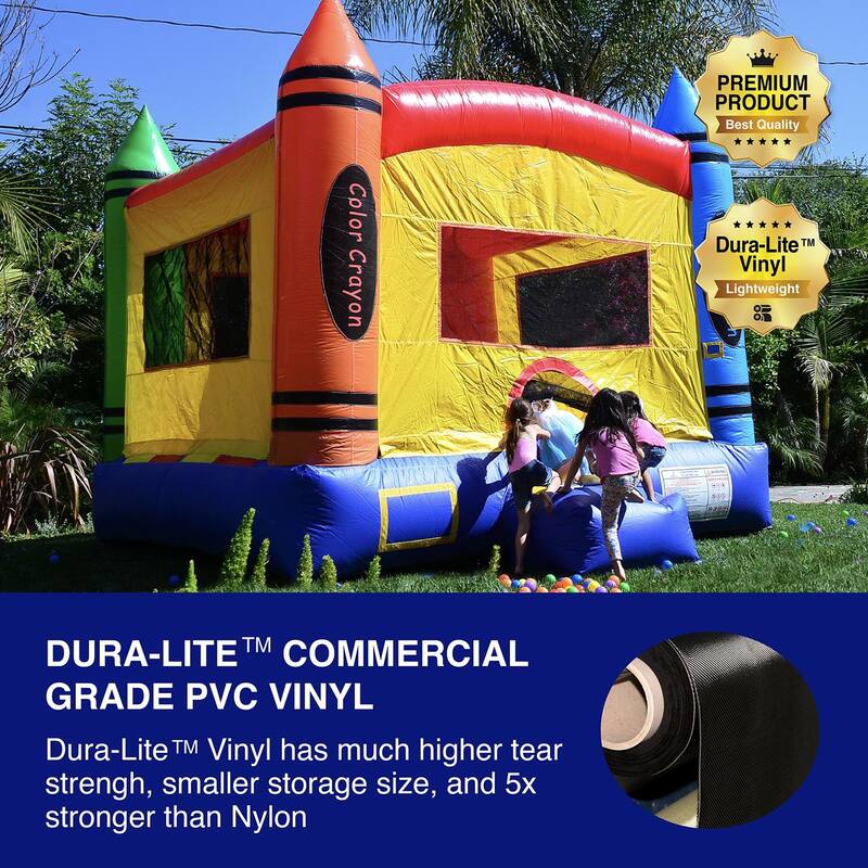 HeroKiddo Crayon Commercial Grade Inflatable Bounce House for Kids with Air Blower Included, Lightweight, Outdoor Play