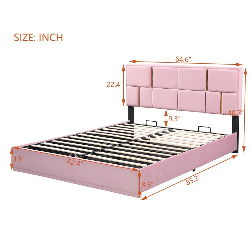 Upholstered Platform Bed with Hydraulic Storage System