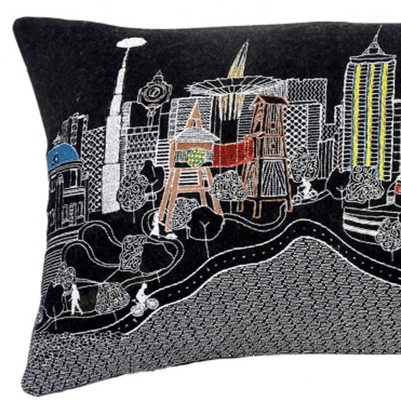 HomeRoots 35" Black Tulsa Nighttime Skyline Lumbar Decorative Pillow