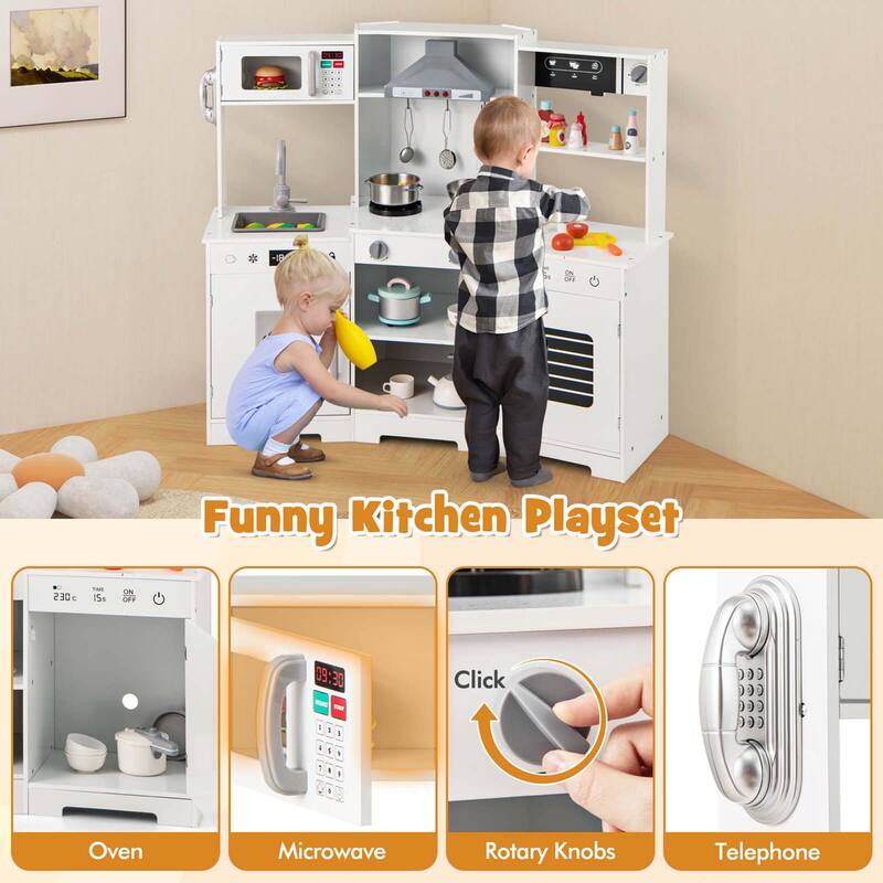 Costway Pretend Play Kitchen for Kids Toddler Aged 3+ Wooden Toy Set - See Details