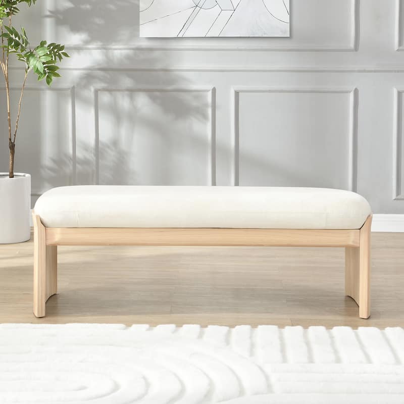 51.5 Inch Beige Rubber Wood Footstool For Bedroom and Living Room - Beige+Natural