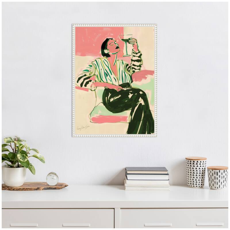 Kate and Laurel Sylvie Fashion Woman Drinking Martini Framed Canvas by Honey Island Studio