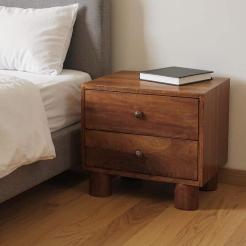 HomeRoots 15" Chestnut Solid Wood Square Two Drawer Nightstand - Chestnut - 2-drawer