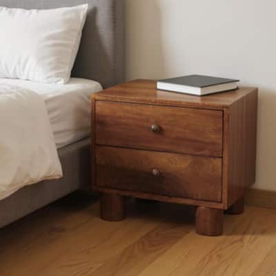HomeRoots 15" Chestnut Solid Wood Square Two Drawer Nightstand