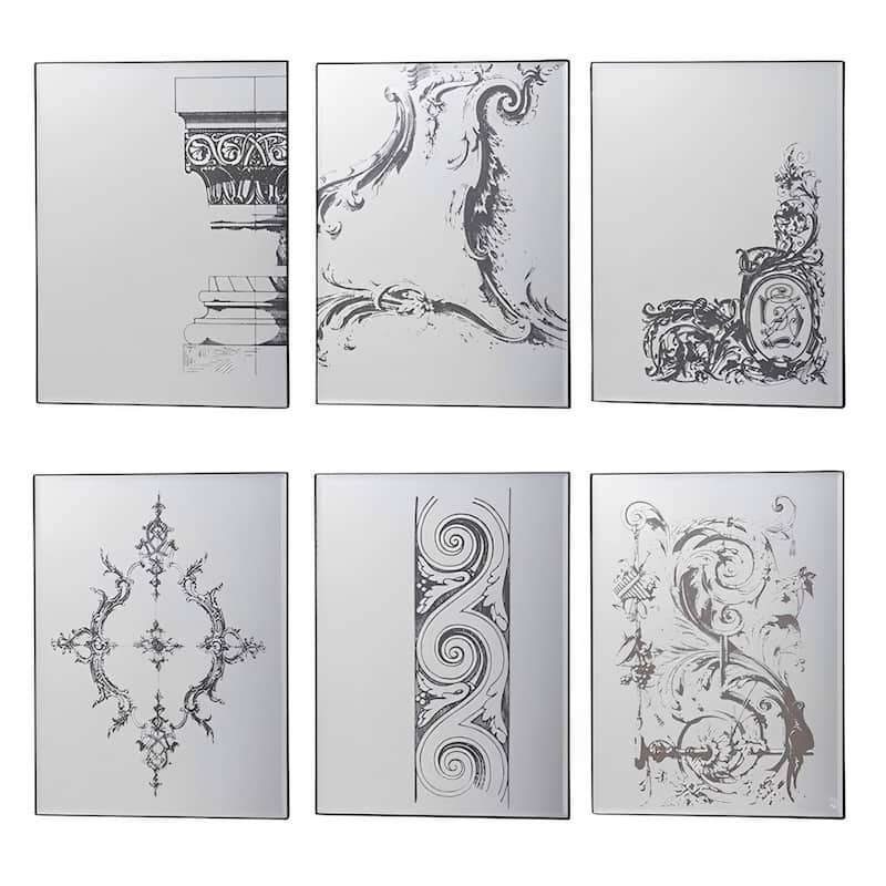 HomeRoots Set of Six Decorative Antiqued Glass Black Metal Framed Mirror Set - 15' X '20' X '0.6