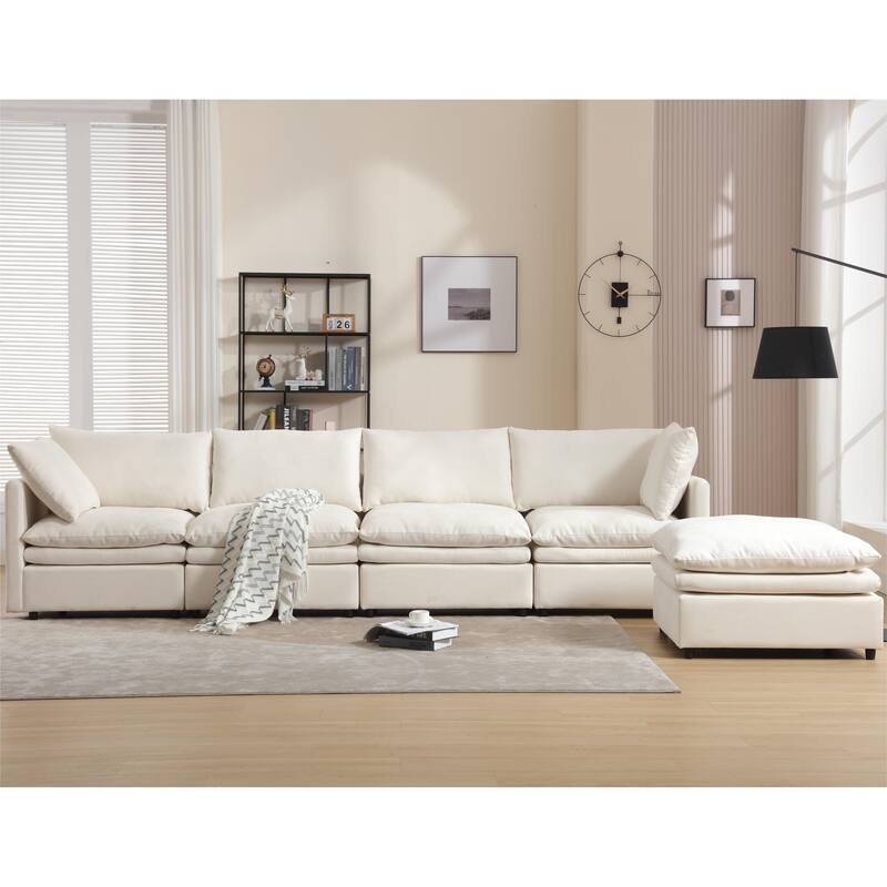 Flexible U-Shaped Modular Sofa with Reversible Cushions, Seating for 5