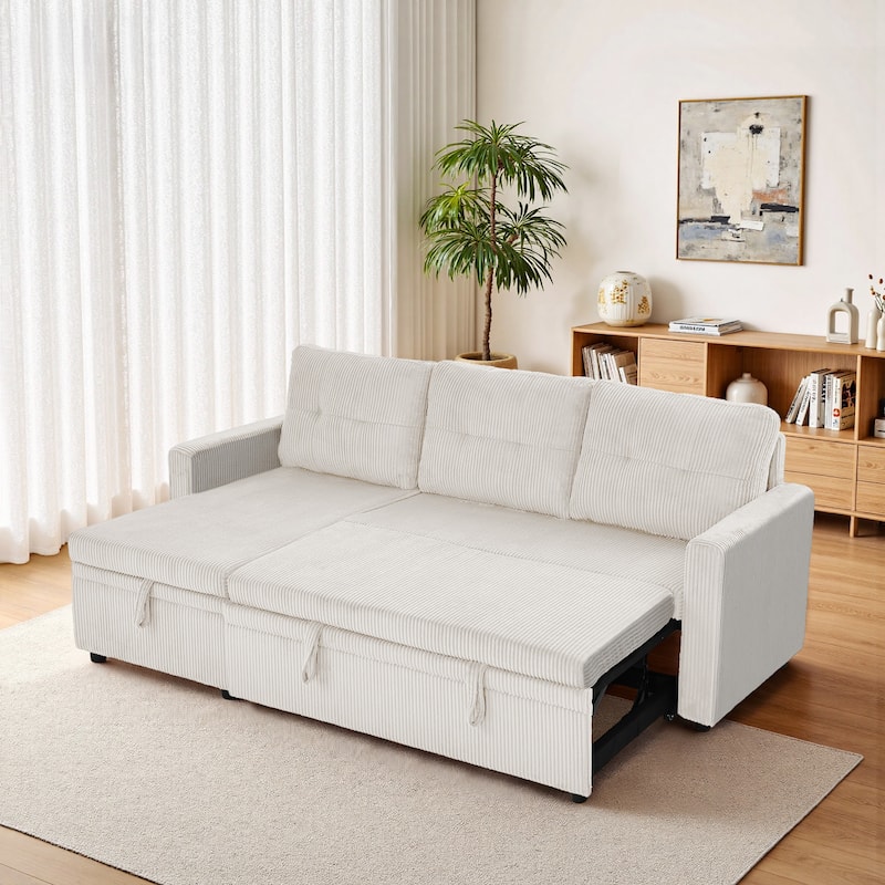 Modern Pull Out Sectional Sofa Bed Couch with Storage Chaise for Living Room