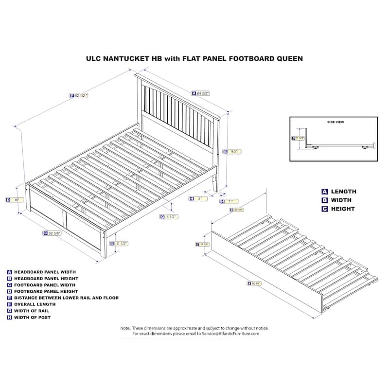 Queen Platform Bed with Footboard, Turbo Charger, and Twin XL Trundle in White for Coastal or Rustic Style