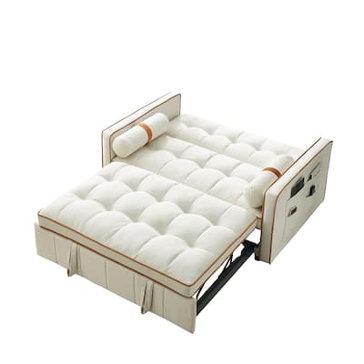 Multifunctional Velvet Sofa Bed with Pull-Out Design, Adjustable Backrest & Pillows