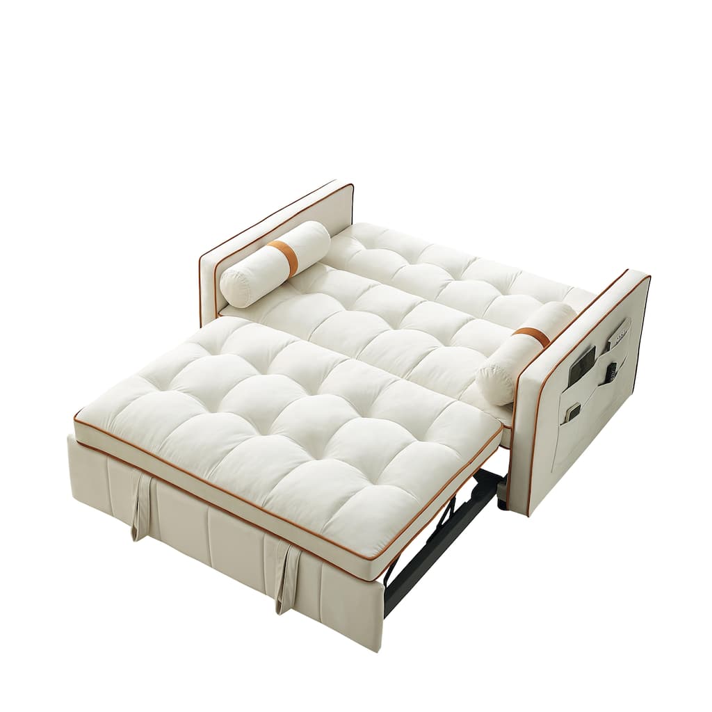 Multifunctional Velvet Sofa Bed with Pull-Out Design, Adjustable Backrest & Pillows