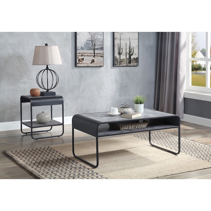ACME Raziela End Table in Concrete Gray and Black