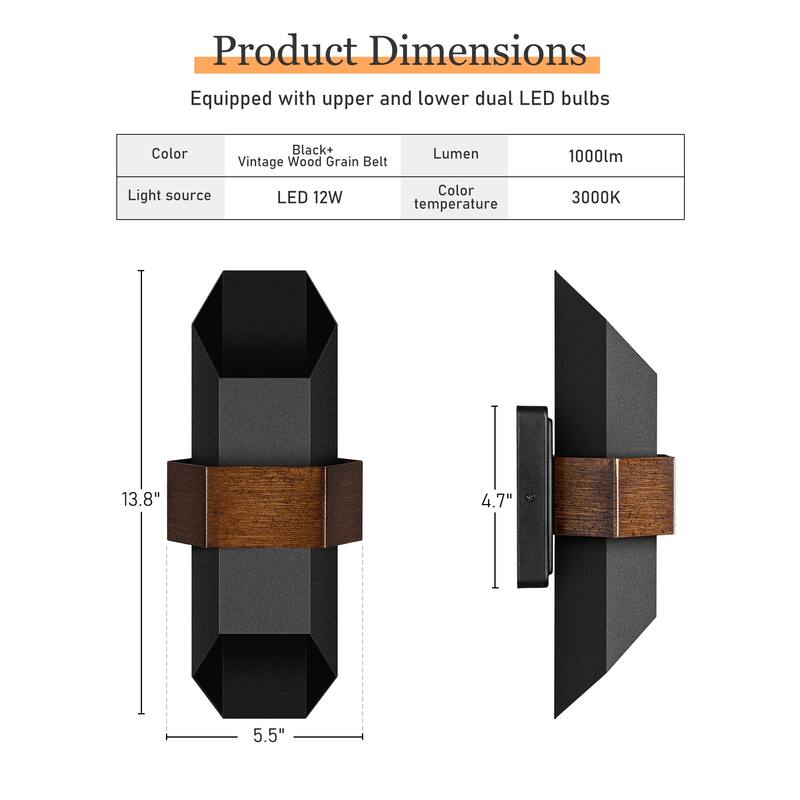 2-Light Matte Black Iron LED Outdoor Wall Light(2 Pack)