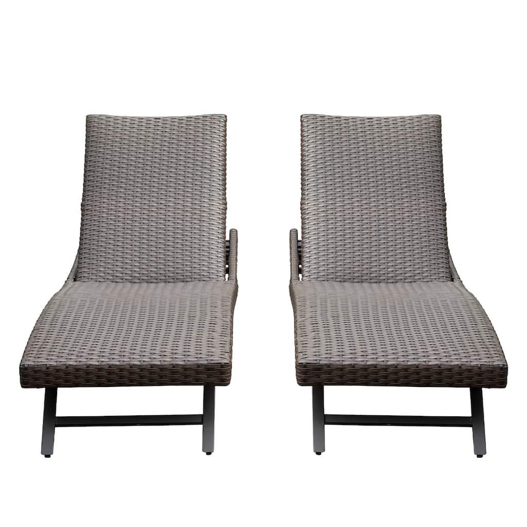 2-Piece Aluminum Wicker Outdoor Chaise Lounge, Portable & Space-Saving Design