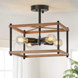 Starsky 4-Light Faux Wood Rectangle Semi Flush Mount - Black