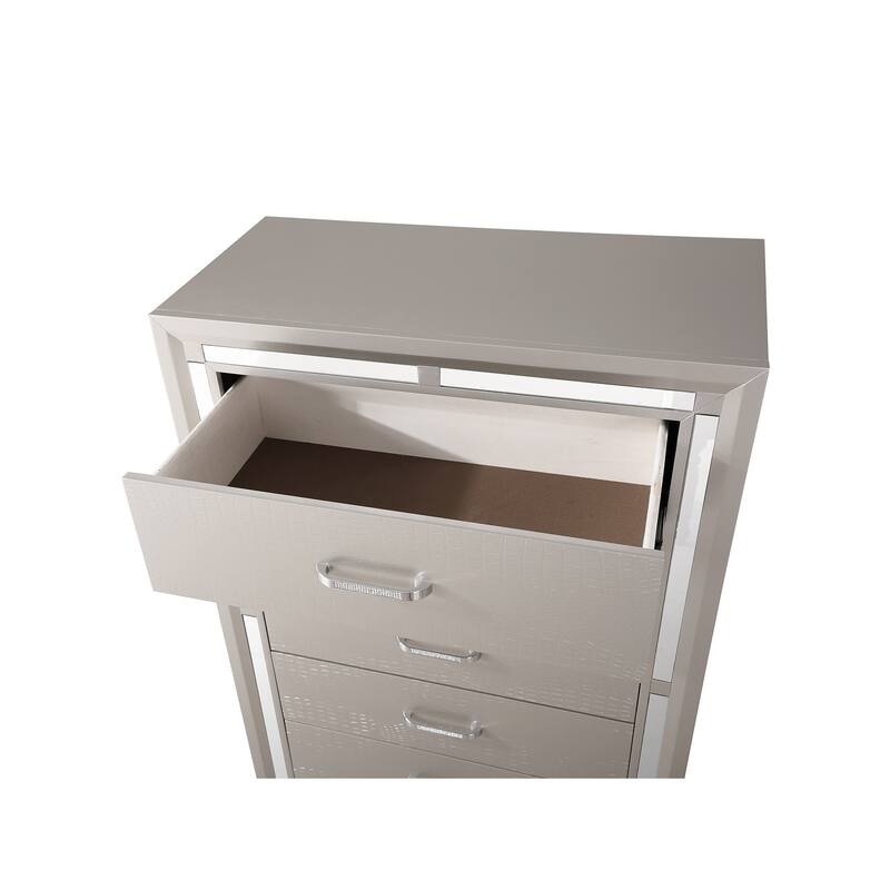 5-Drawer Wooden Bedroom Chest Dresser- 48" - Silver Champagne