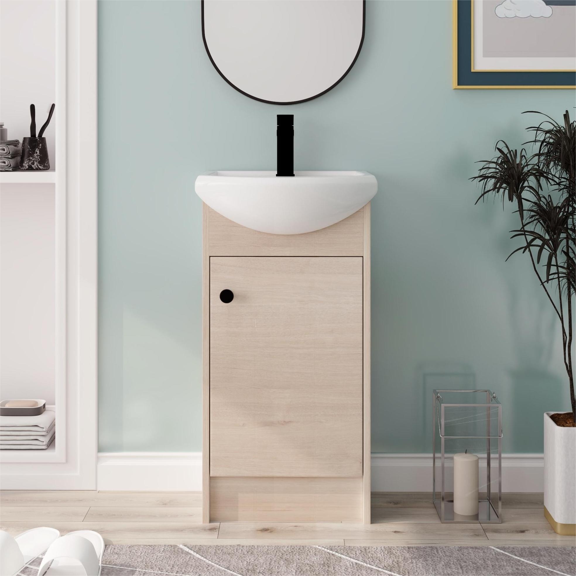 Bathroom Vanity With Sink In 18 Inch, Floating/Freestanding Bathroom Vanity With Soft Close Door