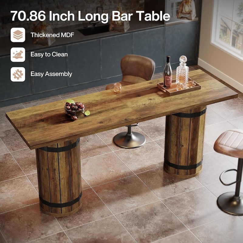 70.9-Inch Industrial Long Counter Height Pub/Bar Table with Fence Pedestal Base for Home Bar, Living Room, Small Bars