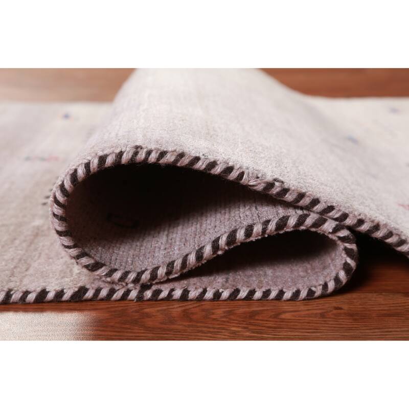 Hand Knotted Oriental 100% Wool Carpet Tribal Animal Pictorial Beige & Ivories Gabbeh Area Rug - 4' 11'' X 2' 11''