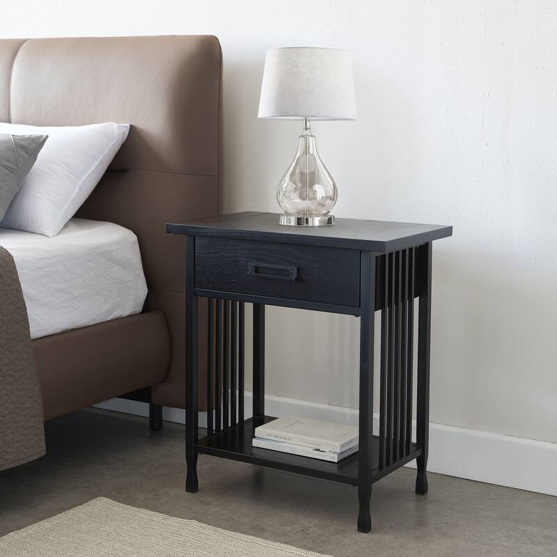 Carbon Loft Peter Oak Side Table with Drawer - Black Wash