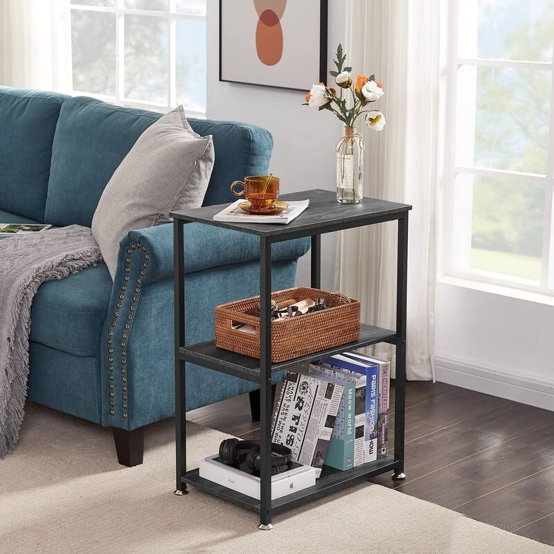Tall End Side Table,30" Height Nightstand with 3-Tier Storage Shelf - 21.6"D x 13.8"W x 30"H