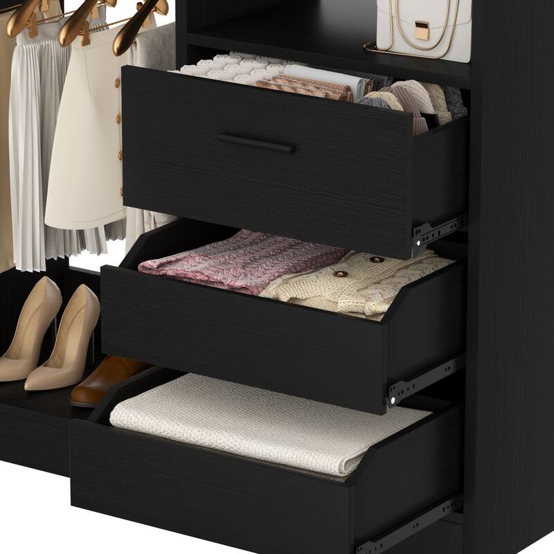36'' W Freestanding Walk-in Closet Organizer System with 2 Hanging Rods and 3 Wood Drawers