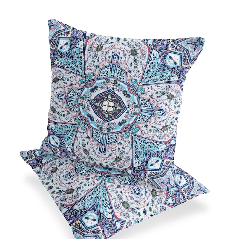 HomeRoots Set of Two 16" X 16" Blue and Gray Blown Seam Floral Indoor Outdoor Throw Pillow - 16.00' X '16.00' X '5.00 - Blue/Gray - 16.00' X '16.00' X '5.00