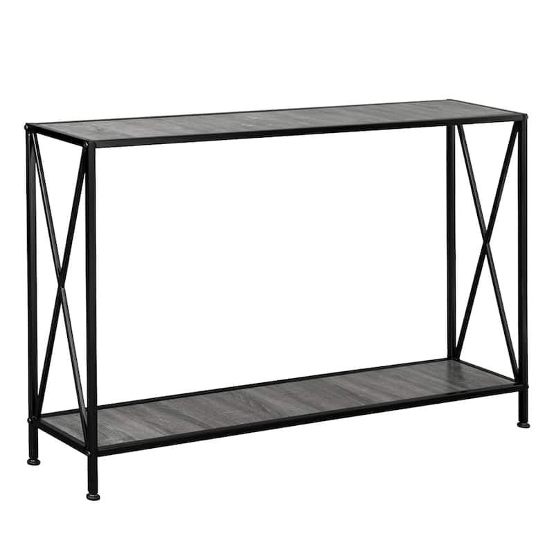 Modern Black Console Table with Steel Frame and Two Shelves for Living Room or Entryway - 43.3" x 9.5" x 28.7" (L x W x H)