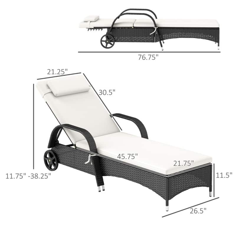 Outdoor Poolside Chaise Lounge Chair Set with Adjustable Backrest Wheels Thick Cushions Steel Rattan Patio Garden Furniture