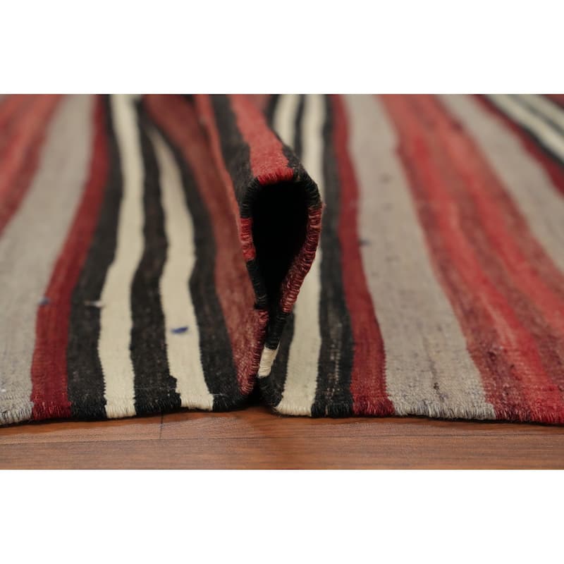 Hand Woven Oriental 100% Wool Carpet Southwestern Geometric Red Kilim Area Rug - 10' 4'' X 4' 7''